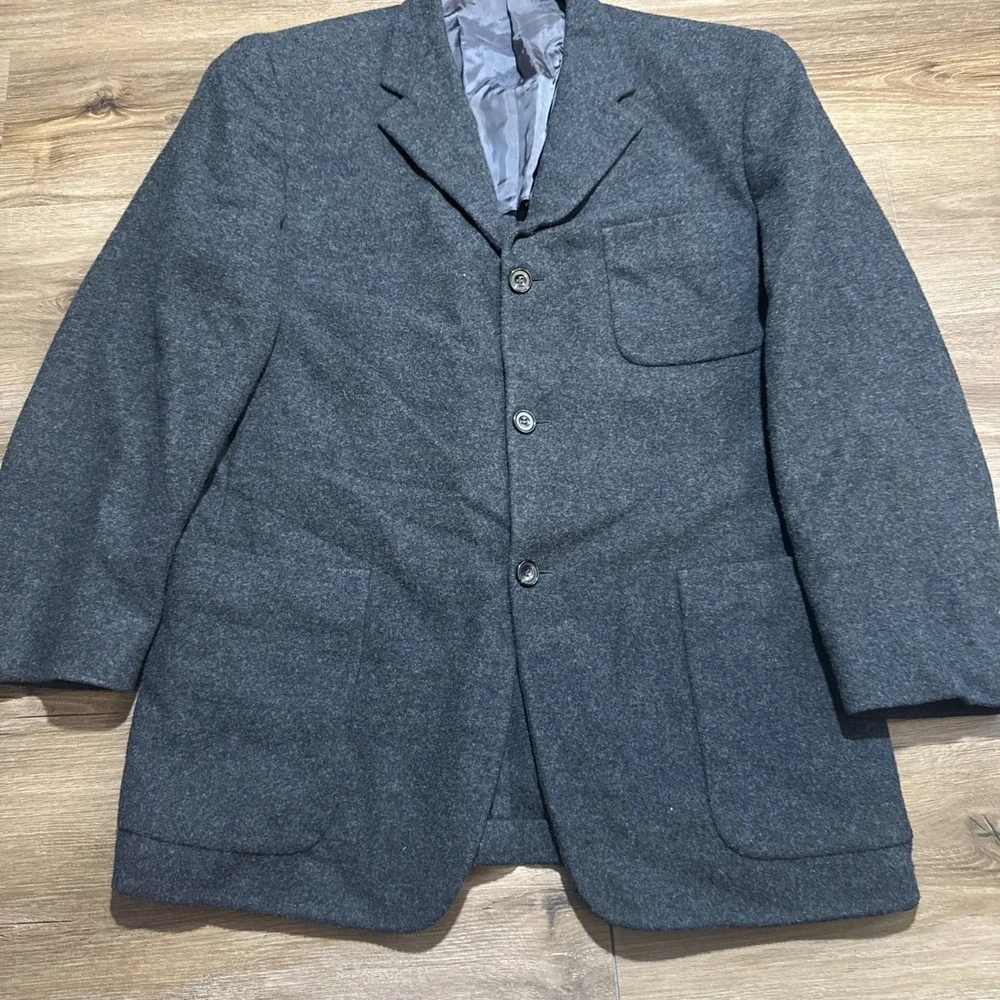 Ermenegildo Zegna Soft Black Gray Wool Cashmere Blazer Suit Coat EU 52R / US 42R
